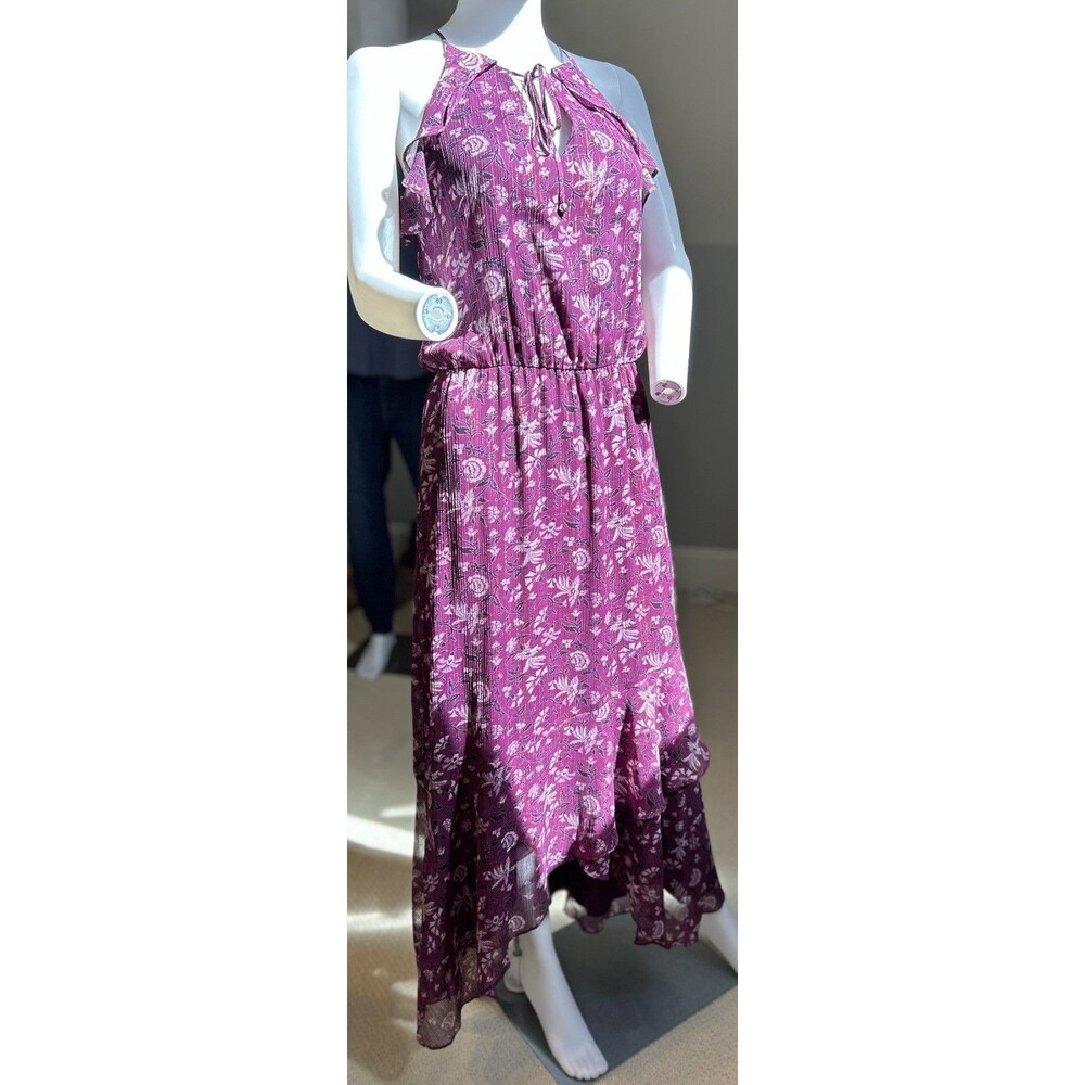 White House Black Market Women’s Purple Boho Floral Halter Maxi Dress Size 2